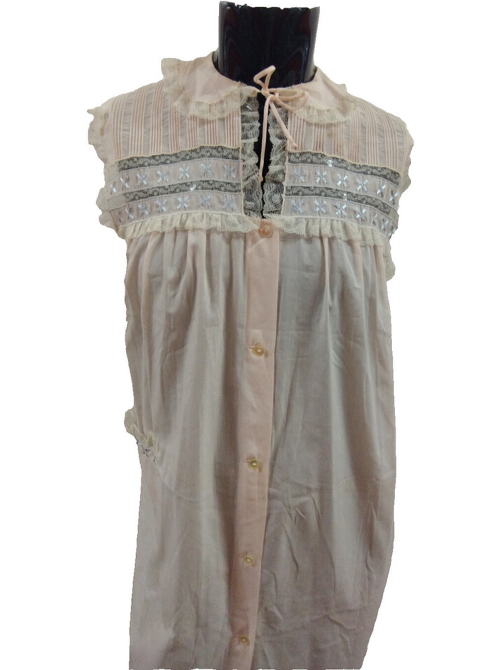 Vintage 1950s Barbizon Cotton Nightgown Dacron Boxy Dress Peter Pan Lace Collar